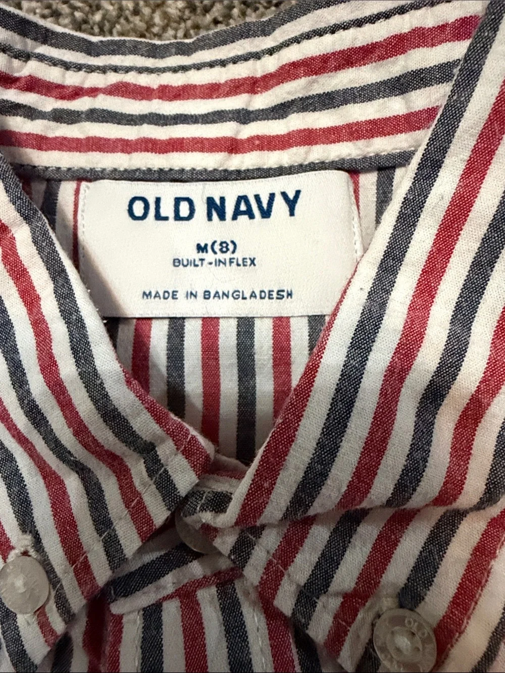 Old Navy Red, Blue & White Striped Short-Sleeve Button-Down Shirt